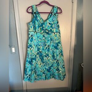 Sag Harbor sleeveless sundress dress, blue/green floral print, 14, EUC